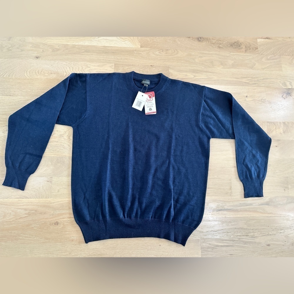 Luciano men’s Herren Country pullover crewneck wool sweater navy blue 50/52 NWT